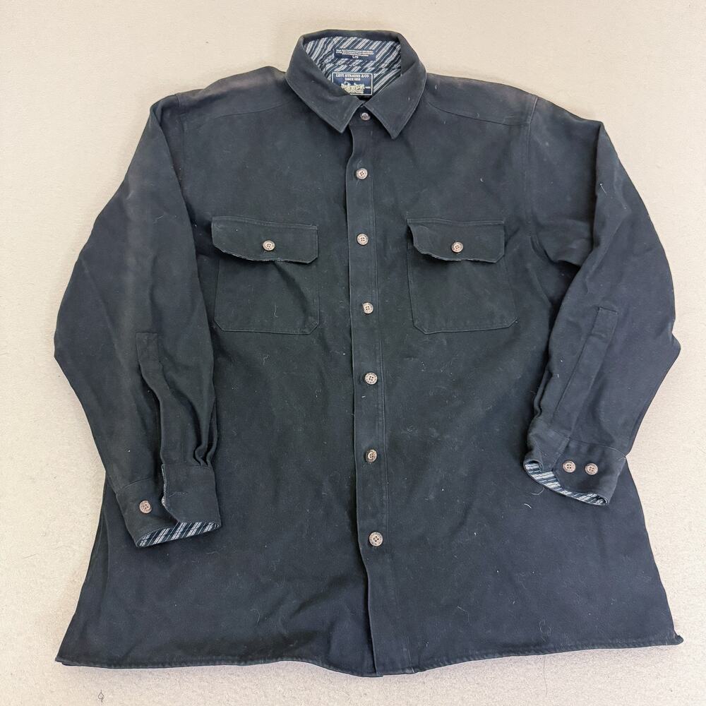 Levi Strauss Black Button Up Jacket Shirt L Cotton Polyester Lined Workwear